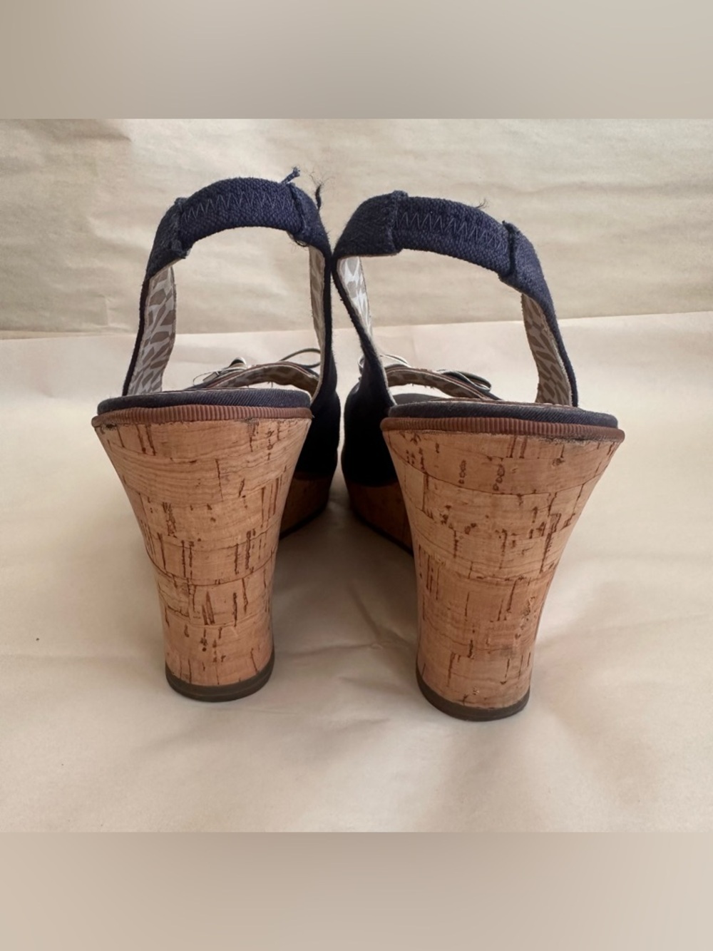 Sperry Top Sider Navy Cork Wedge Slingback Women 8M Nautical Blue Bow Sailor Y2K - Picture 7 of 9